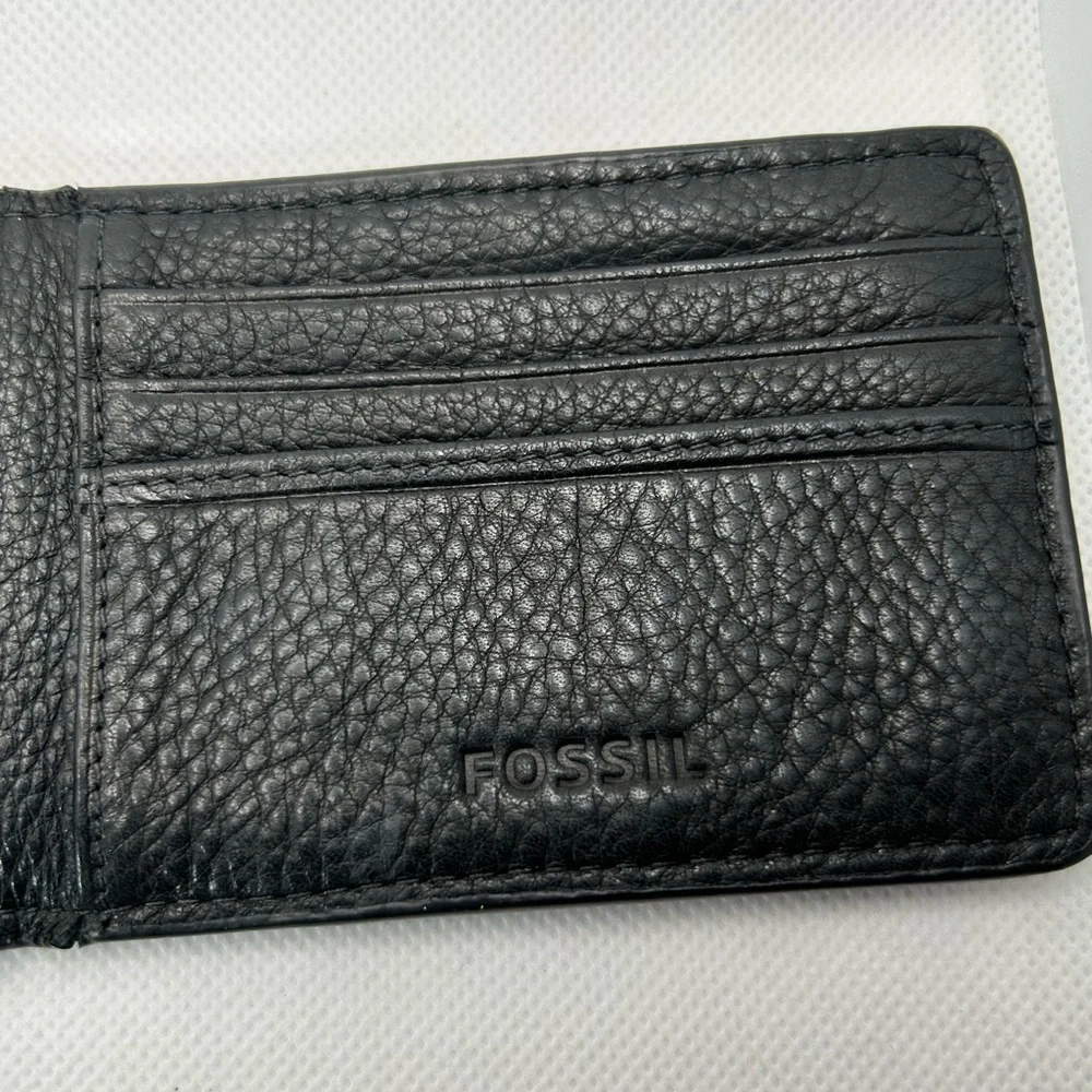 Fossil wallet men’s black genuine leather fold wallet Harper clip cards travel